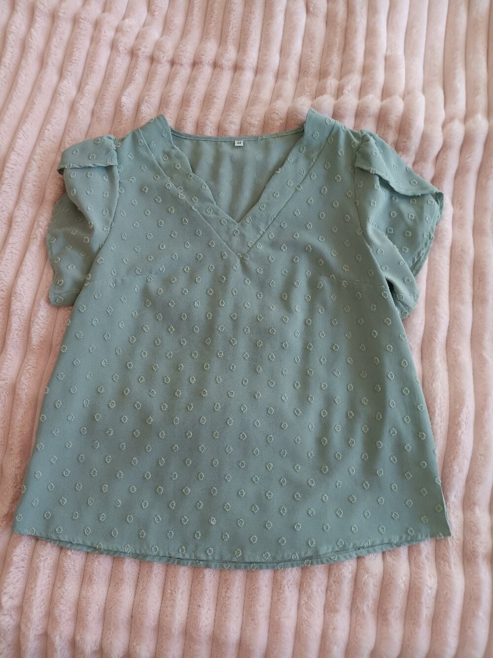 Mint Green Swiss Dot Petal Sleeve Blouse